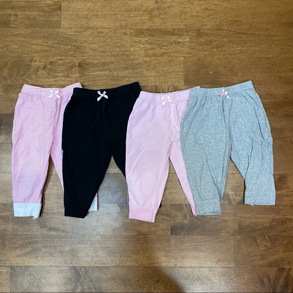 Set of 4 bundle pink stripes, black, pink, grey jogger sweatpants leggings 24m